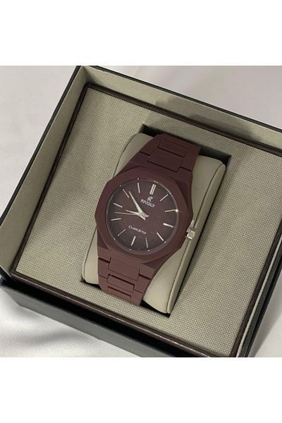 Rivoly Luxury Men's Quartz Watch with Brown Fiber Strap, 40mm