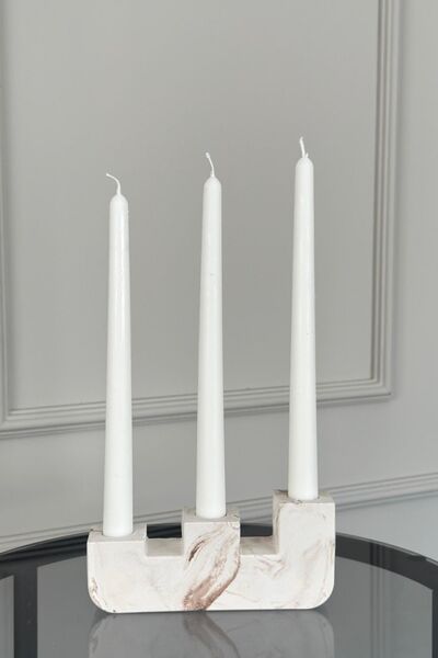 Rosa Atelier Dekoratif Mermer Desenli 3'lü Şamdan, Mumluk