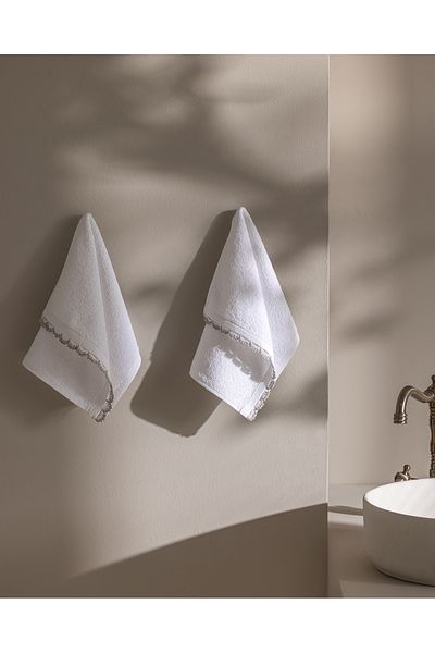 Madame Coco Bastienne Crochet 2-Piece 100% Cotton Hand Towel - White/Grey