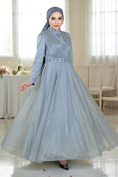 Missvalle Πέτρινο βραδινό φόρεμα με λεπτομέρεια γκλίτερ με ντραπέ στήθος Ασήμ...