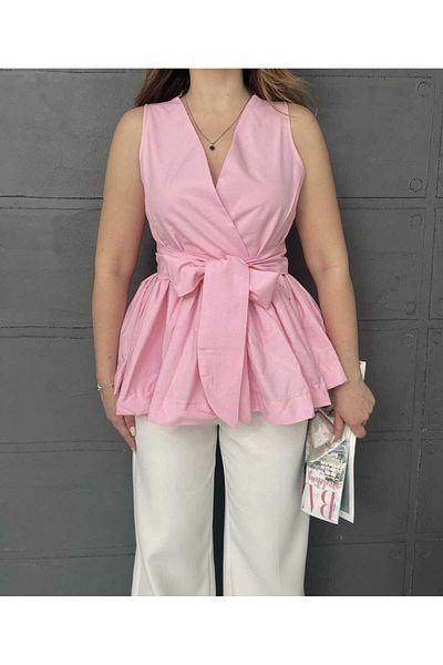 Butik Cămașă bluză cu volane, țesută 100% bumbac Merrline pentru femei, cu decolteu în V, cu volane