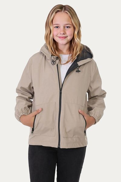 Montstop Girl's Stone Lined Water and Windproof Hooded Double Zipper Pocket Raincoat