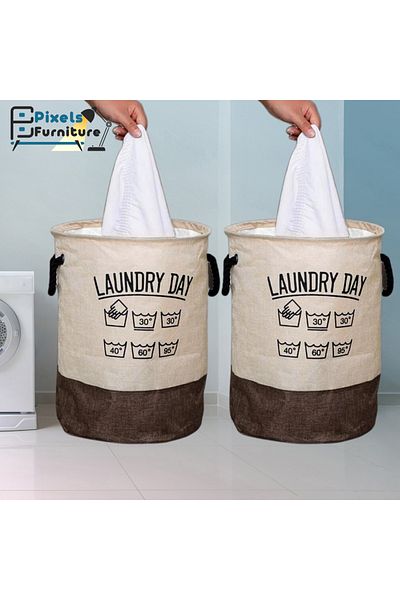 PixelsFurniture Pixel Furniture Multi-Purpose Foldable Fabric Laundry Basket 2-Piece Set