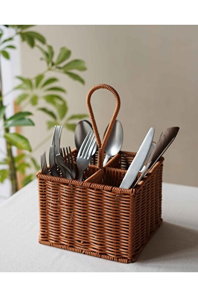 Sele Home حامل ملعقة مربع من Mien Rattan ومنظم للمطبخ