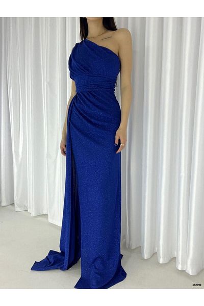 Mekafashion Rochie de seară Tves cu detaliu coadă argintie 582399   ALBASTRU SAKS