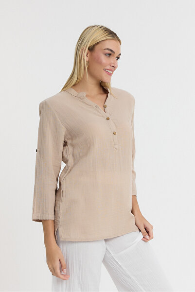 Heaven Ephesus Γυναικεία Μπλούζα - Μουσελίνα Judge Collar Μακρυμάνικη Μπλούζα - 1100