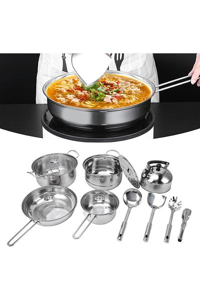 Lumely 14-Piece Stainless Steel Cookware Set, With Lids and kettle, Handles, Pots And Pans, for Cooking