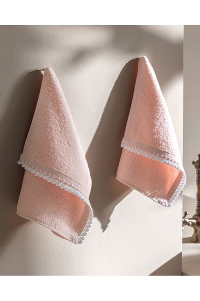 Madame Coco Camille Crochet 2-Piece 100% Cotton Hand Towel - Powder/White