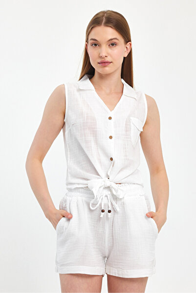 Heaven Ephesus Αμάνικο πουκάμισο από λινό με δέσιμο μπροστά - 1510