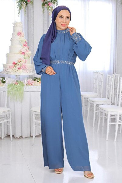 Missvalle Βραδινό φόρεμα με πέτρινη λεπτομέρεια από σιφόν μπλε 19153