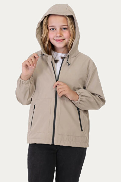 Montstop Girl's Stone Lined Water and Windproof Hooded Double Zipper Pocket Raincoat