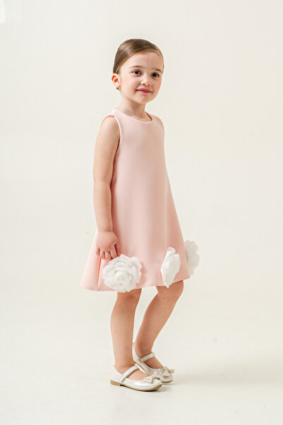 Eray Kids Kız Çocuk Yazlık Elbise Abiye Elbise Gül Detaylı Kolsuz Zarif 5-8 Yaş