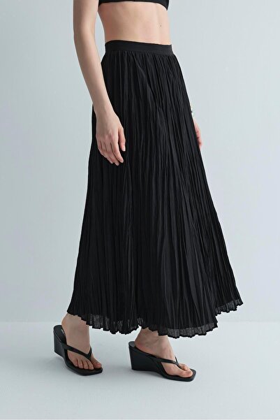 Suud Collection Siyah Rose Piliseli Etek
