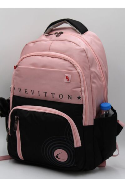 Bevitton Bvt-34400 Su Itici Kumaş Unisex Okul Çantası Pudra-siyah Okul Sırt Çantası