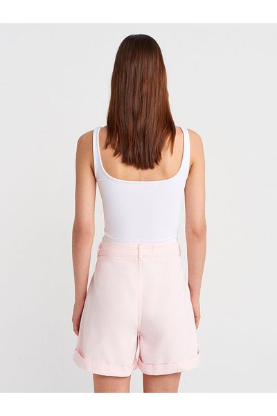 Dilvin 71988 Double Pleated Curled Denim Shorts-Pink