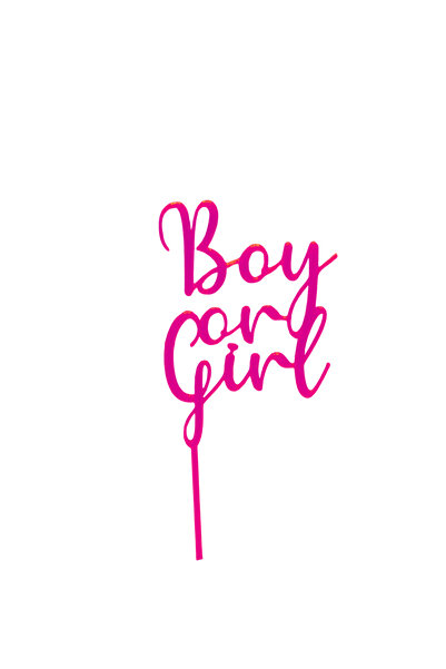OEM Decoratiune topper tort "Boy or Girl" Gender reveal, Roz zmeuriu, 11.5 cm