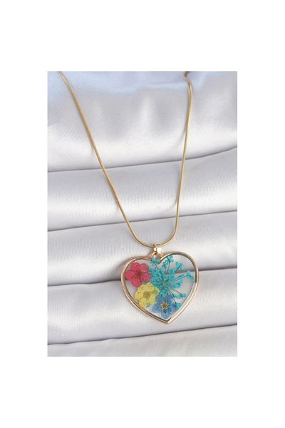 Skygo 316L Steel Gold Color Chain Heart Epoxy Colorful Flower Model Women's Necklace - Tj-Bko10066
