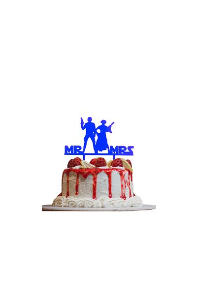 OEM Cake topper decoration, "MR AND MRS" galactic love STAR WARS model, 16 x 19.5 cm cm blue