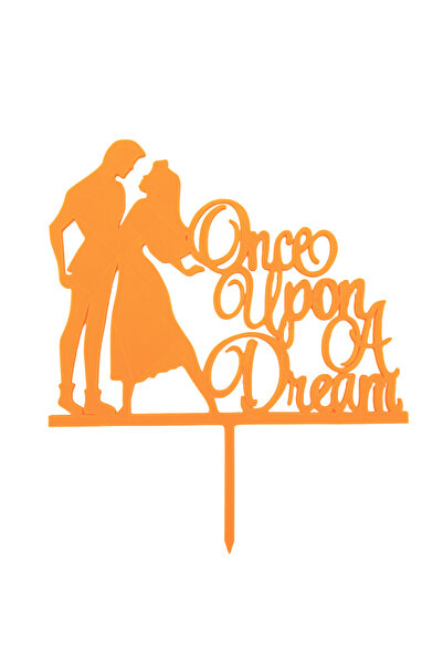 OEM Decoratiune topper tort nunta, Once upon a dream, portocaliu 19 x 16 cm