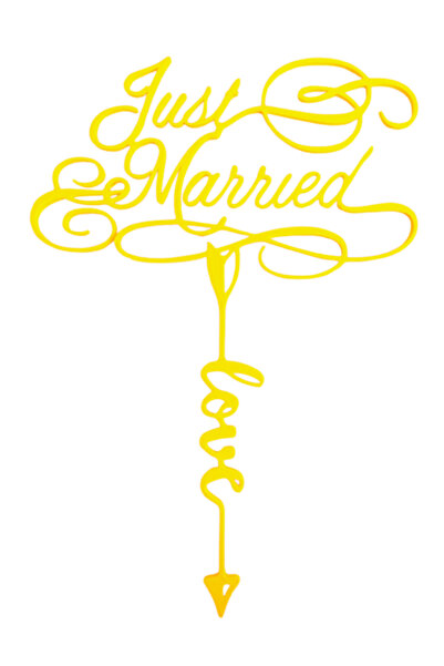OEM Topper tort, "JUST MARRIED-LOVE", nunta, petrecere 20.5 x 14, 5 cm galben