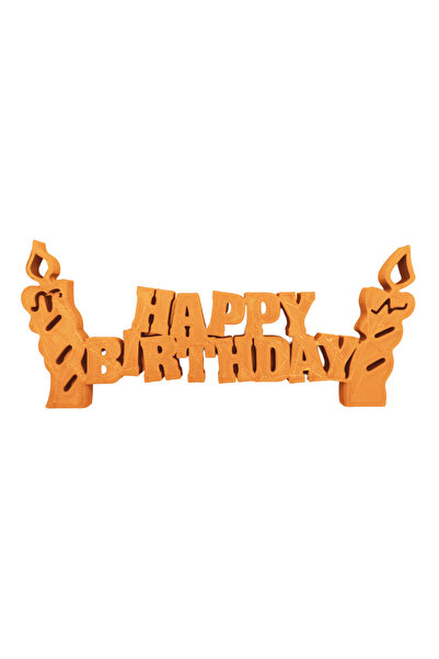 OEM Decoratiune topper tort "Happy birthday", Portocaliu 15 x 6 cm