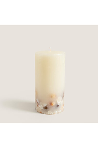 Chakra Sea Shell Dekorlu Mum 10x20 cm Cream