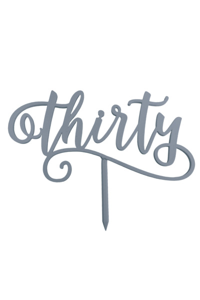 OEM Topper tort, "THIRTY", zi de nastere, aniversare, 14 x 19 cm argintiu