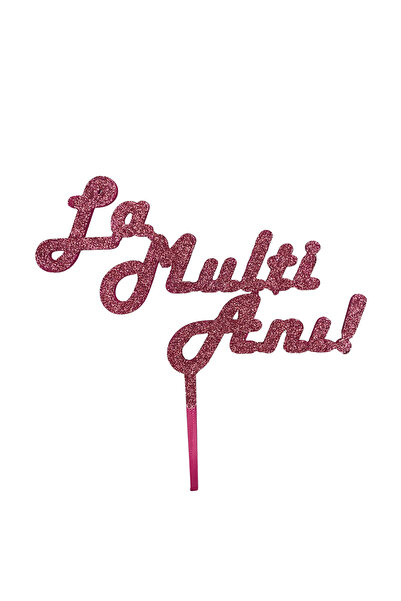 OEM Decoratiune topper tort "La multi ani", roz zmeuriu cu sclipici, 16 cm