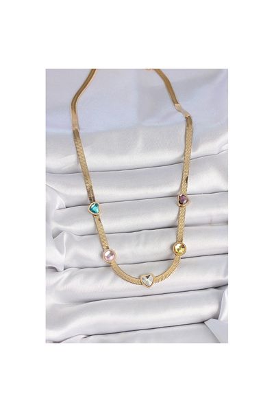 Skygo 316L Steel Gold Color Italian Chain Colorful Zircon Stone Heart Figure Women's Necklace - Tj-Bko10117