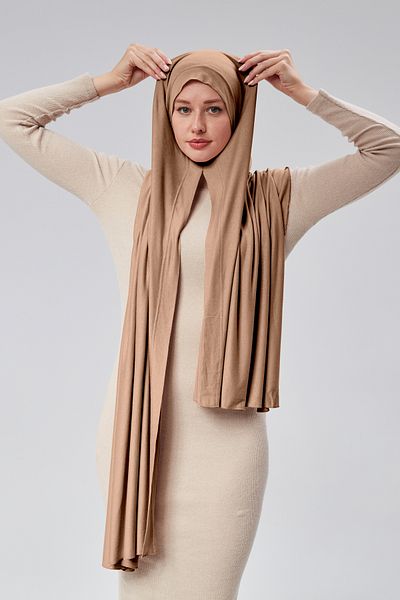 Sonbaharmoda Women's Hijab Combed Shawl Ready Practical Snap-On Easily Wear Long Four Seasons Cotton Shawl