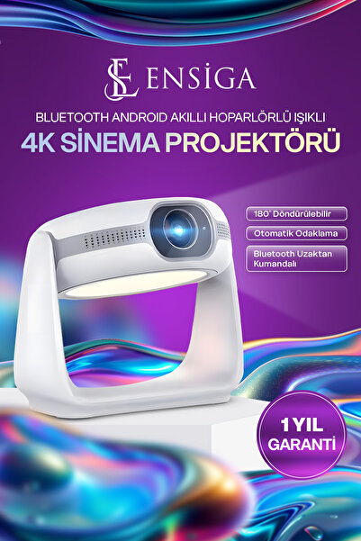 EN SİGA 4k Bluetooth Android Akıllı Hoparlörlü Işıklı Gerçek 4k Taşınabilir Sinema Projektörü