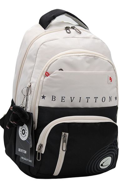 Bevitton Unisex Beige-Black School Backpack - Water Resistant 34400