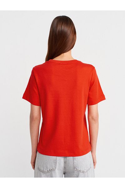 Dilvin 31763 Crew Neck T-Shirt-Red