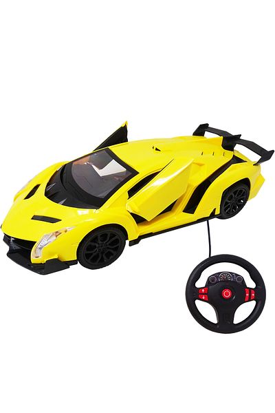 Salamandra Yellow Car with Steering Wheel Remote Control, Bright Headlights and Battery Included, 1:14 Scale