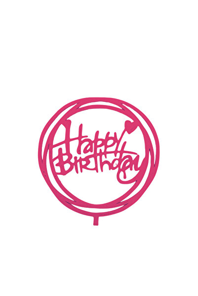 OEM Decoratiune topper tort "HAPPY BIRTHDAY", rotund, roz zmeuriu 12 cm