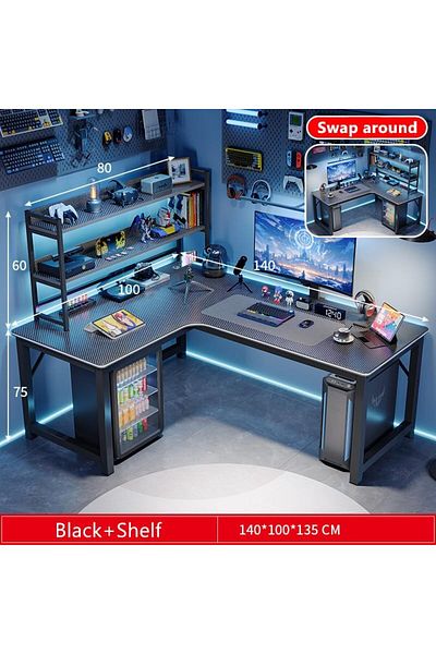 VINNYSEN L-Shaped Desk Computer Corner Desk with Shelf, L Shaped Home Office Table, Large Gaming Table