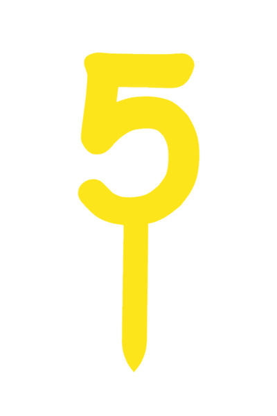 OEM Topper tort, "5", happy anniversary,150 X 58 mm galben