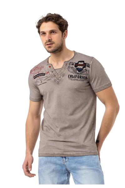 Cipo & Baxx CT783 Ανδρικό μπλουζάκι με κουμπιά με λαιμόκοψη σε σχήμα V με στάμπα της Καλιφόρνια