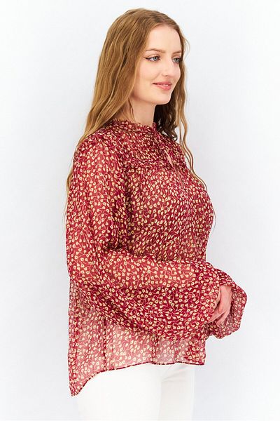 Joie Women Tie Neck Long Sleeve Allover Print Blouse, Red Combo
