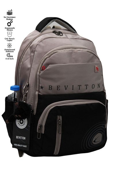 Bevitton Bvt-34400 School Bag Water Resistant Fabric Unisex Mink-Black School Backpack