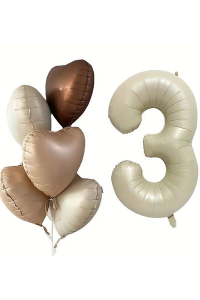 BeySüS 3 Year Old Retro Birthday Balloon Set 5 Heart Balloons