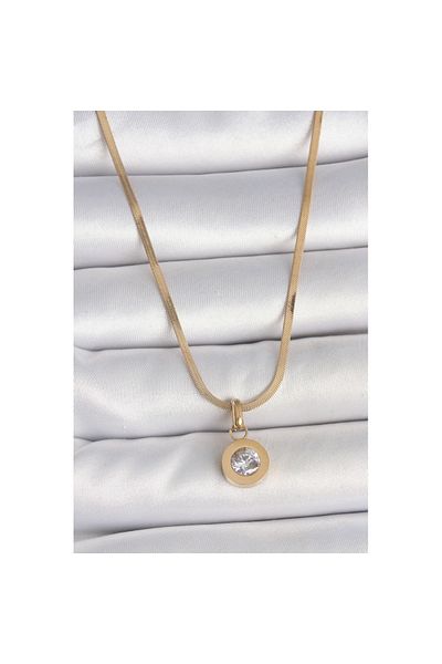 Skygo 316L Steel Gold Color Italian Chain Dangle Zircon Stone Model Women's Necklace - Tj-Bko10124