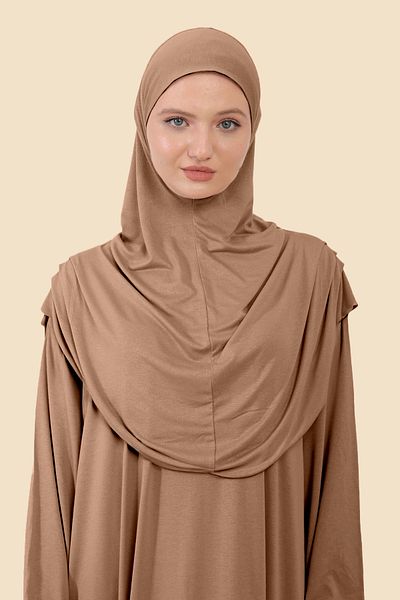Sonbaharmoda Ολόσωμο φόρεμα χιτζάμπ με αποσπώμενο μαντίλι από οργανικό βαμβάκι ελαστικό αντιολισθητικό χτενισμένο βαμβακερό ύφασμα