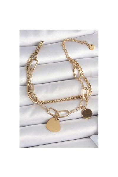 Skygo 316L Steel Gold Color 2-Piece Chain Model Hanging Heart Figure Women's Bracelet - Tj-Bb6953