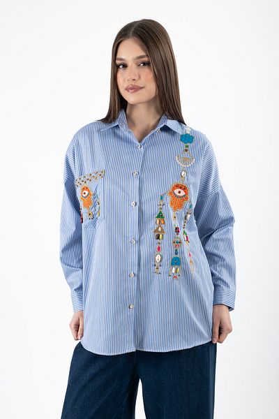Hatun Atila Cămașă brodată manual 5144 albastru HatunAtila cu broderie etnică