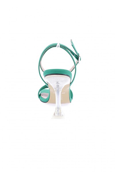 DGN Green Satin - Twisted Silver Jewelled Ankle Strap Heeled Women's Shoes