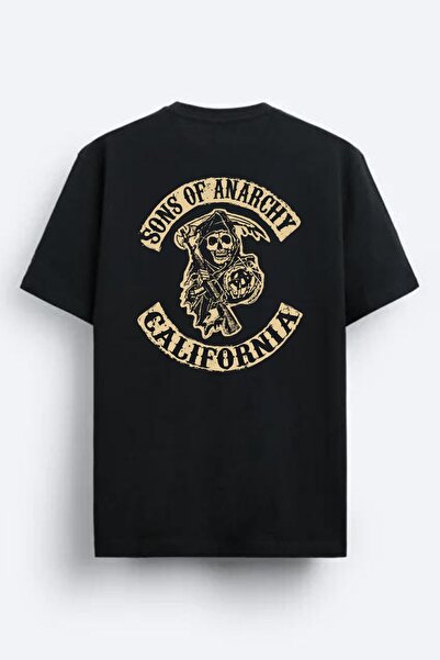 Alex Rosen تيشيرت أسود قطني كبير الحجم من مسلسل أبناء الفوضى - بياقة دائرية، ...