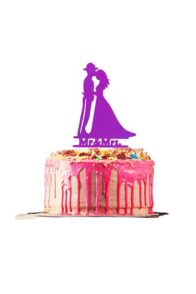 OEM Cake topper decoration, "MR AND MRS" in the service of love, policeman model, 18.6 x 11 cm light purple
