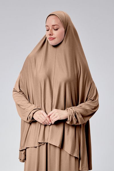 Sonbaharmoda Γυναικείο φόρεμα προσευχής δύο τεμαχίων με μαντίλα από οργανικό βαμβάκι ελαστικό μανίκι αντιολισθητική φούστα χτενισμένη βαμβακερή μανίκια