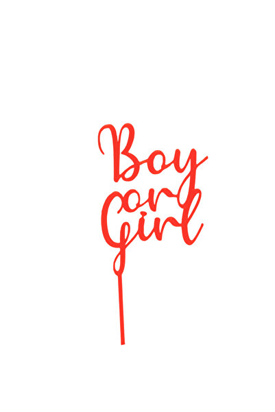 OEM Decoratiune topper tort "Boy or Girl" Gender reveal, Rosu, 11.5 cm